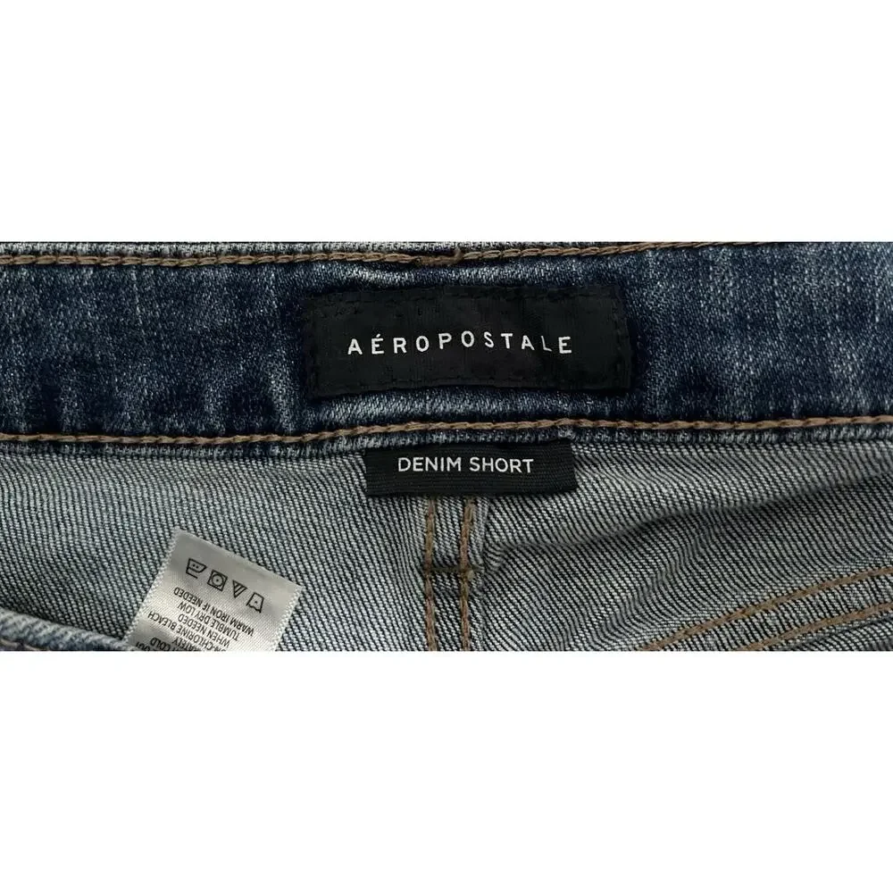Aéropostale Men's Blue Solid Denim Cut Off Shorts, Medium Wash, Distressed
